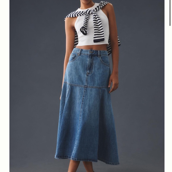Anthropologie Dresses & Skirts - Anthro X Mare Mare Denim Flounce Midi Skirt Sz Large